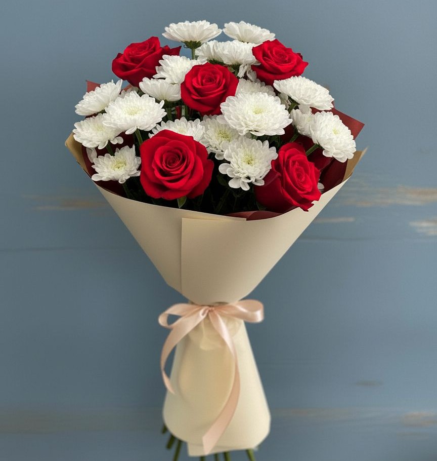 Букет цветов из: Розы и Хризантемы в Терволово