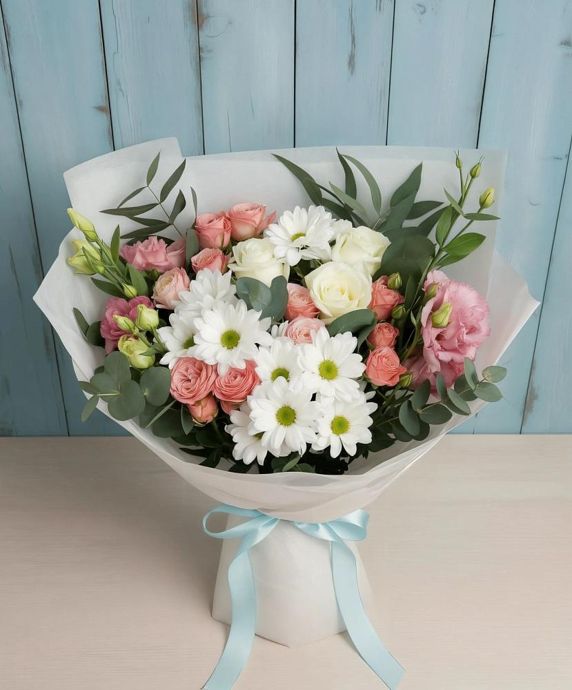 Букет цветов из: Розы, Лизиантусы и Хризантемы в Терволово