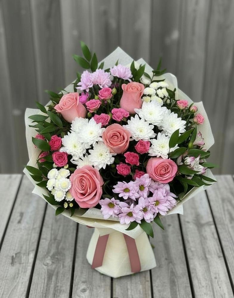 Букет цветов из: Альстромерии, Гвоздики, Розы и Хризантемы в Терволово